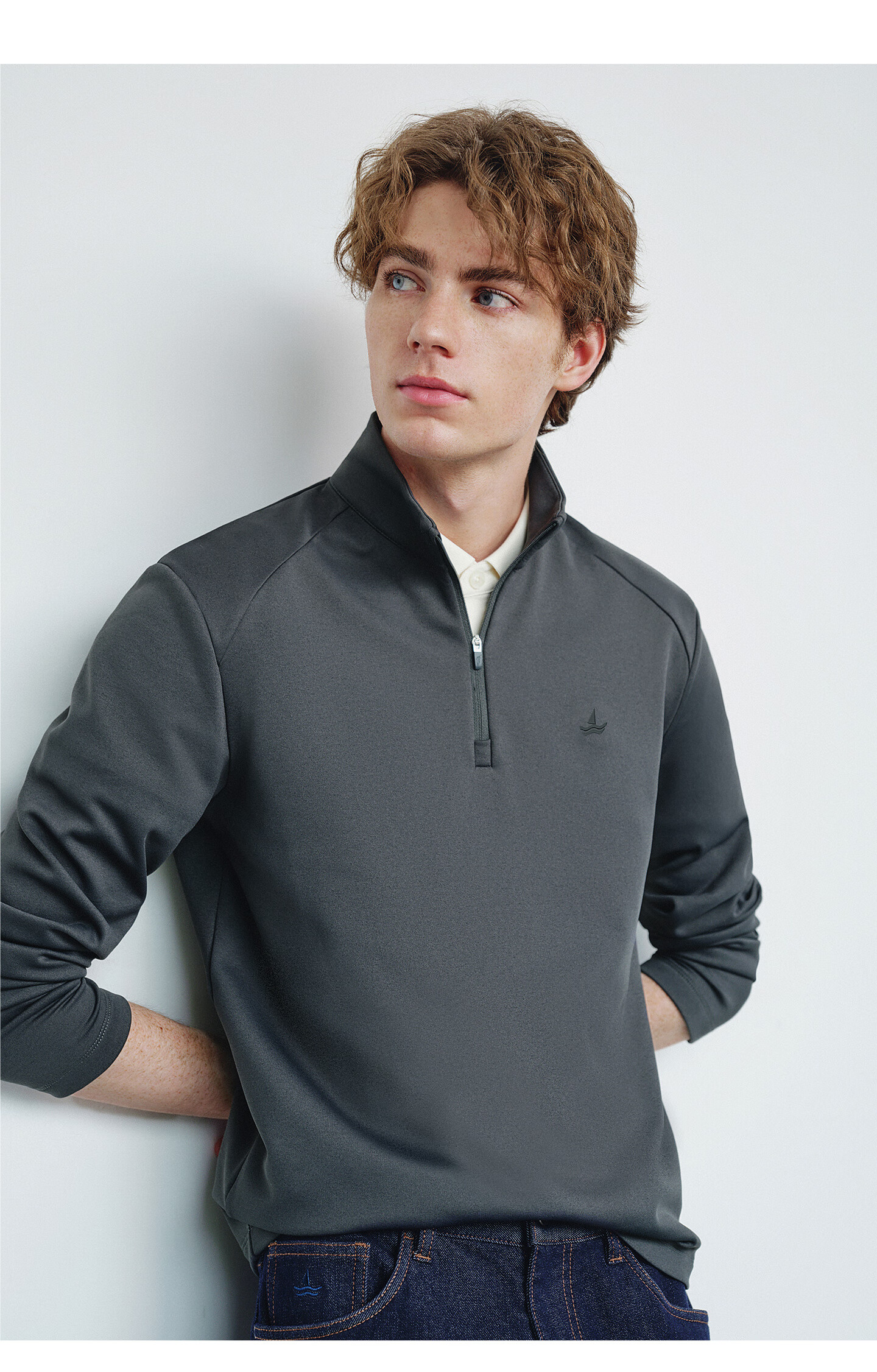 Navigare Celebrity-Inspired Small Sailboat Men's Half-Zip Brushed Casual Sweatshirt Inner Layer Top 1135845304 43