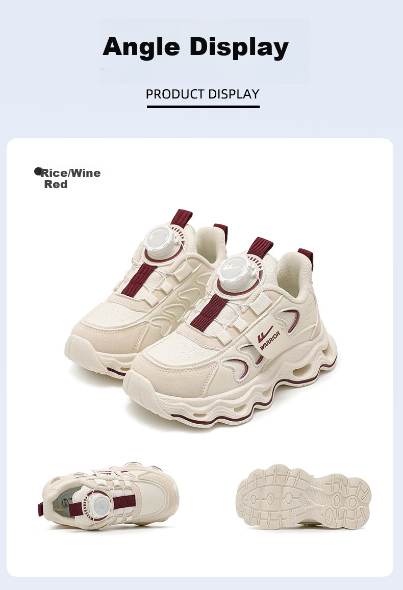 Warrior Girls' Dad Shoes, Spring And Autumn Lightweight Soft-Soled Casual Running Shoes, WZ-1707, Beige/burgundy, Size 36 9