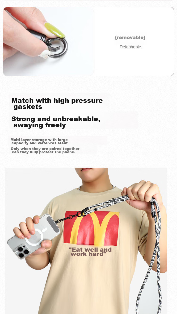 BZBC Phone Strap Neck Strap Crossbody Adjustable Retractable Anti-Loss Phone Case Braided Cord Long Style Suitable for Apple Huawei Android Phones Trendy Versatile Black And White 9