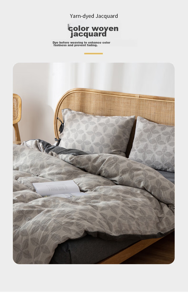 La Torretta Double-Layer Gauze Four-Piece Set, Pure Cotton High-End Color-Woven Jacquard Bedding Set with Duvet Cover And Bedsheet, Navy Blue, 1.8/1.5m Bed 9