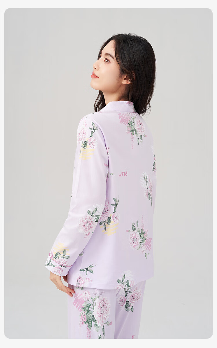 Threegun Dream Series Women's Long Sleeve 100% Cotton Anti-Mite Pajamas Autumn Winter Homewear 6