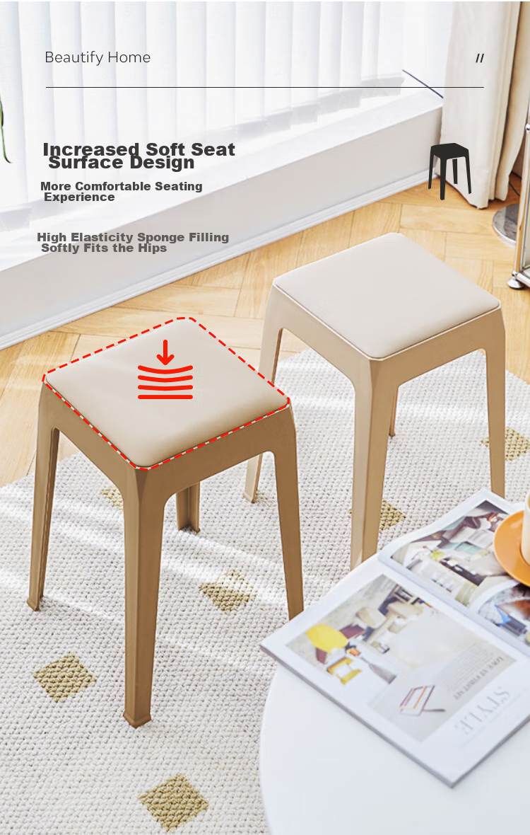 Xitianlong Thickened Plastic Stool, Household Dining Chair, High Stool, Living Room Stackable Comfortable Non-Slip Stool, Gray Seat, 1 Piece 2