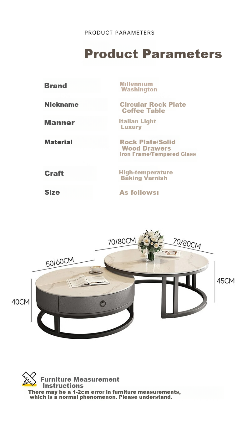 Qianxihuafu Coffee Table, Living Room Light Luxury High-End Feel, 2026 New Model, Rock Slab Coffee Table, Small Apartment Home Use, Gray 50 White 70 Black 18