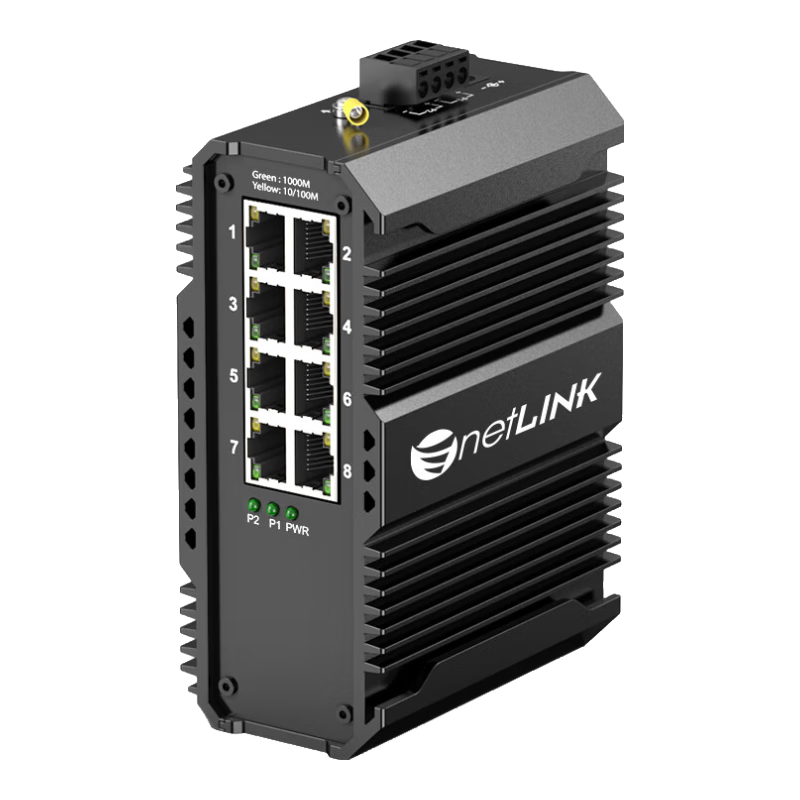 NetLINK Industrial Switch, 8-Port Gigabit Ethernet Switch, DC12V-54V, DIN Rail Mount, Power Supply Not Included, HTB-6000