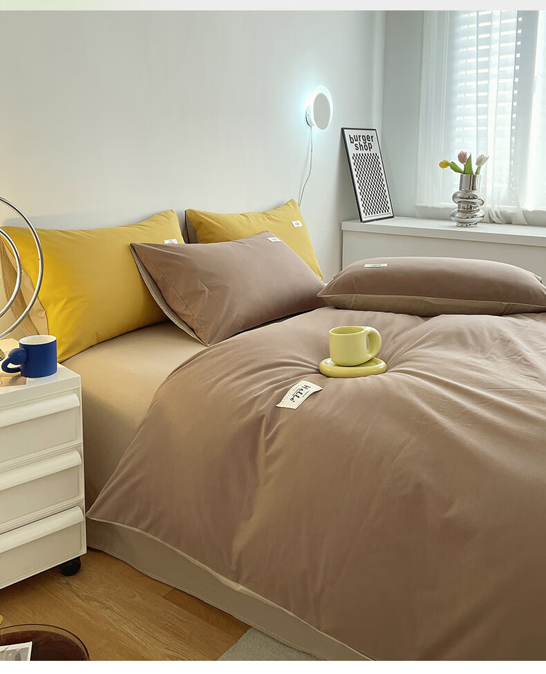 Hodo Pure Cotton Duvet Cover Single Piece Xinjiang Full Cotton Thickened Double Dormitory Quilt Cover 200*230cm Beige Camel + Khaki 4