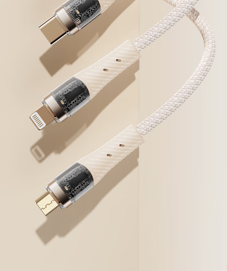 ROCK Apple Charging Cable Three-In Data Cable One-To Type-C Full Protocol Fast Charging IPhone 17/16/15 Pro Max Huawei Xiaomi Honor Android 1.5 Meters Black 1