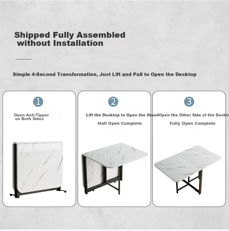 KULIN Folding Dining Table, Compact Size, Extendable And Retractable, Ultra-Thin Square Table for Home Use, Multifunctional, White, 120*80 Cm 2
