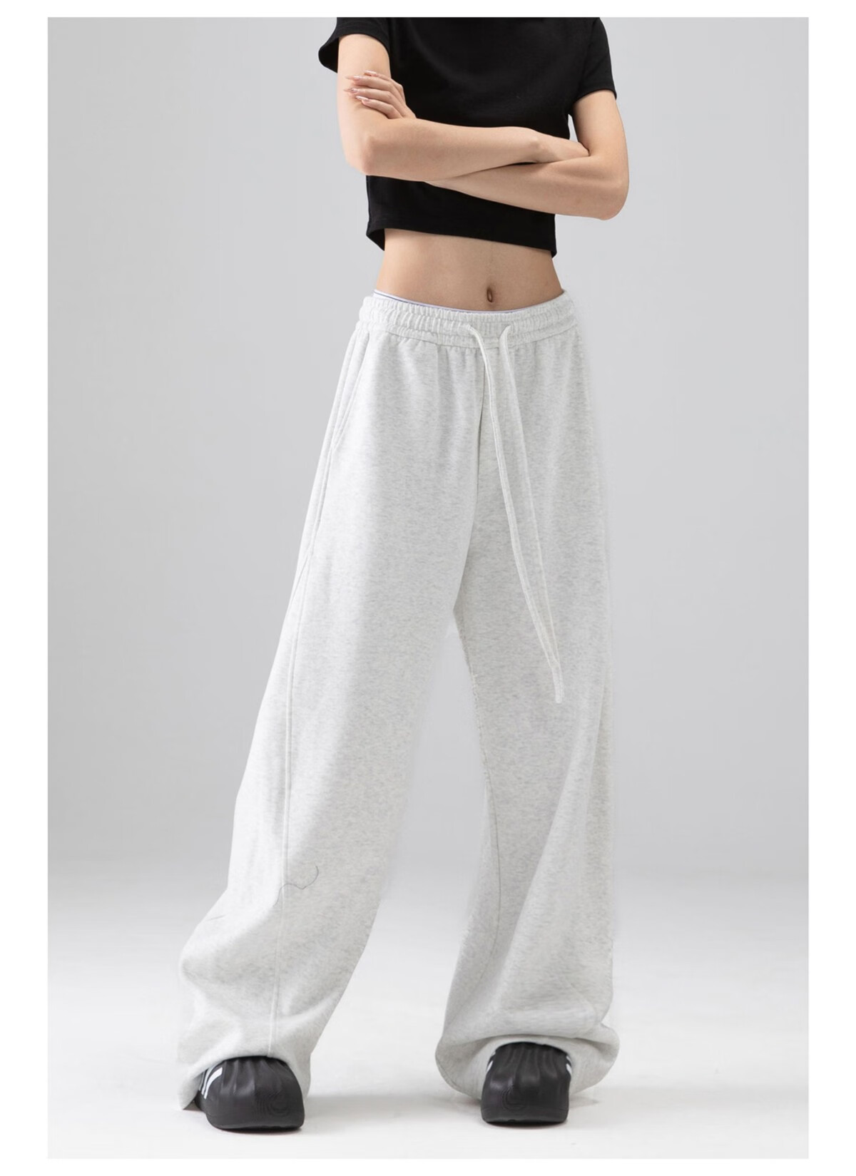ICH MODE Women's American Style Sweatpants Sports Pants Spring Autumn New Loose Wide-Leg Casual Pants Curved Cut Navy Blue L 11