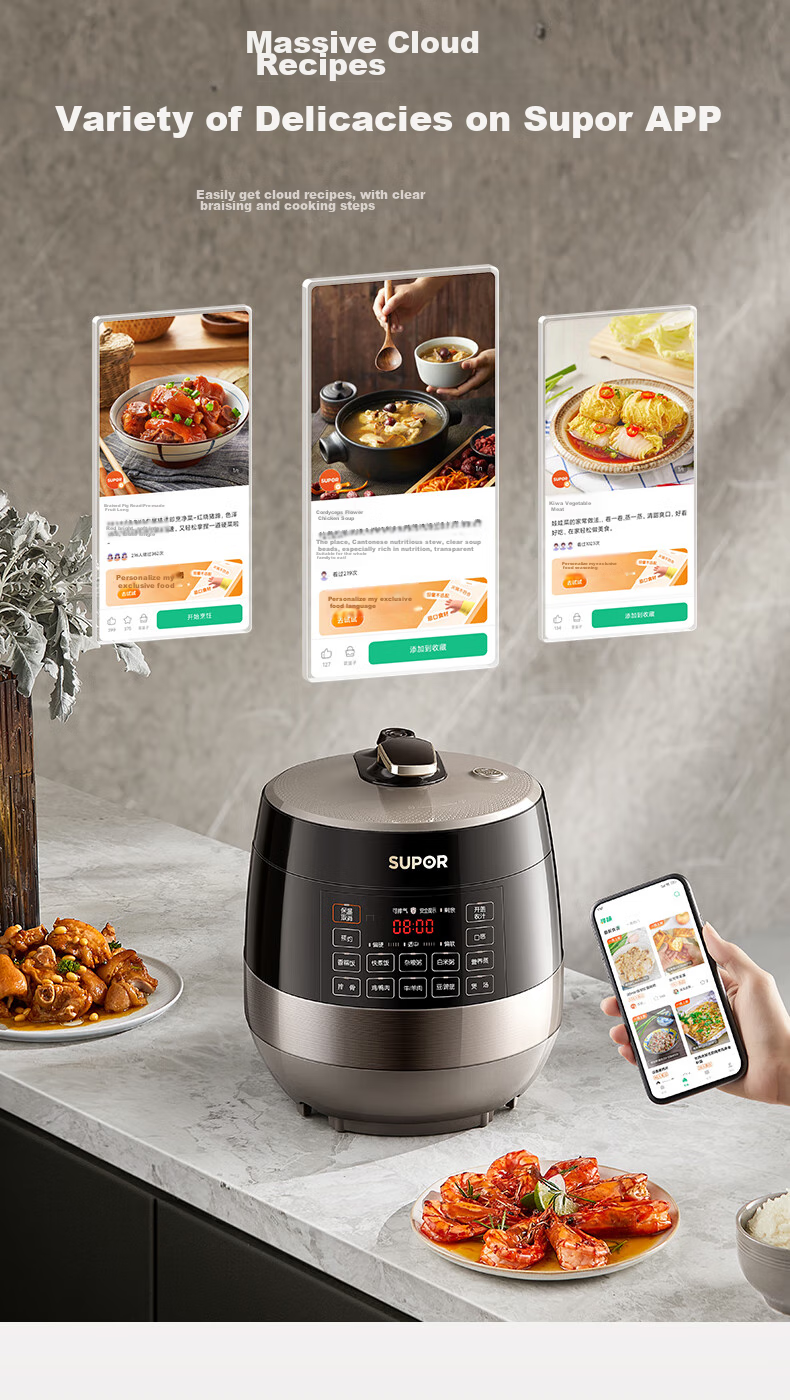 SUPOR 0 Coating Ball Pot Electric Pressure Cooker, 6L Double Inner Pot, Fully Automatic Intelligent Reservation, Home Use, SY-60YC6011Q Rice Cooker High-Pressure Cooker for 6-8 People 18