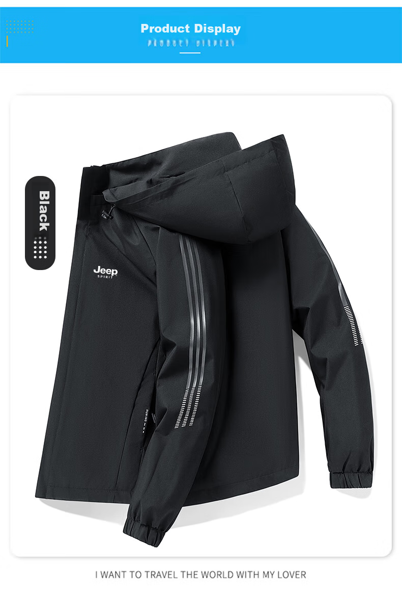JEEP SPIRIT Men's Jacket, Spring And Autumn Outerwear, Casual Versatile Trendy Hooded Outdoor Menswear, Black, Size L 19