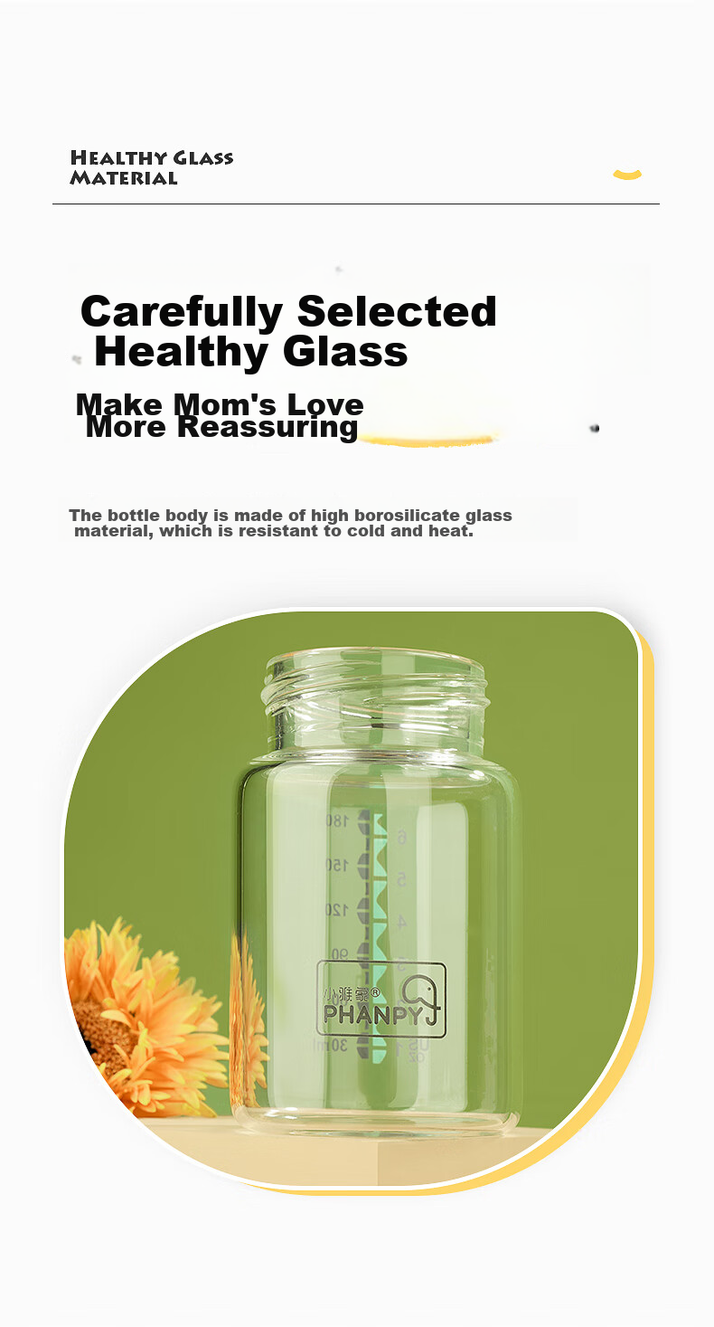 Xiaoyaxiang Glass Breast Milk Storage Bottle for Newborns, Wide Neck 180ml (Set of 2) 3