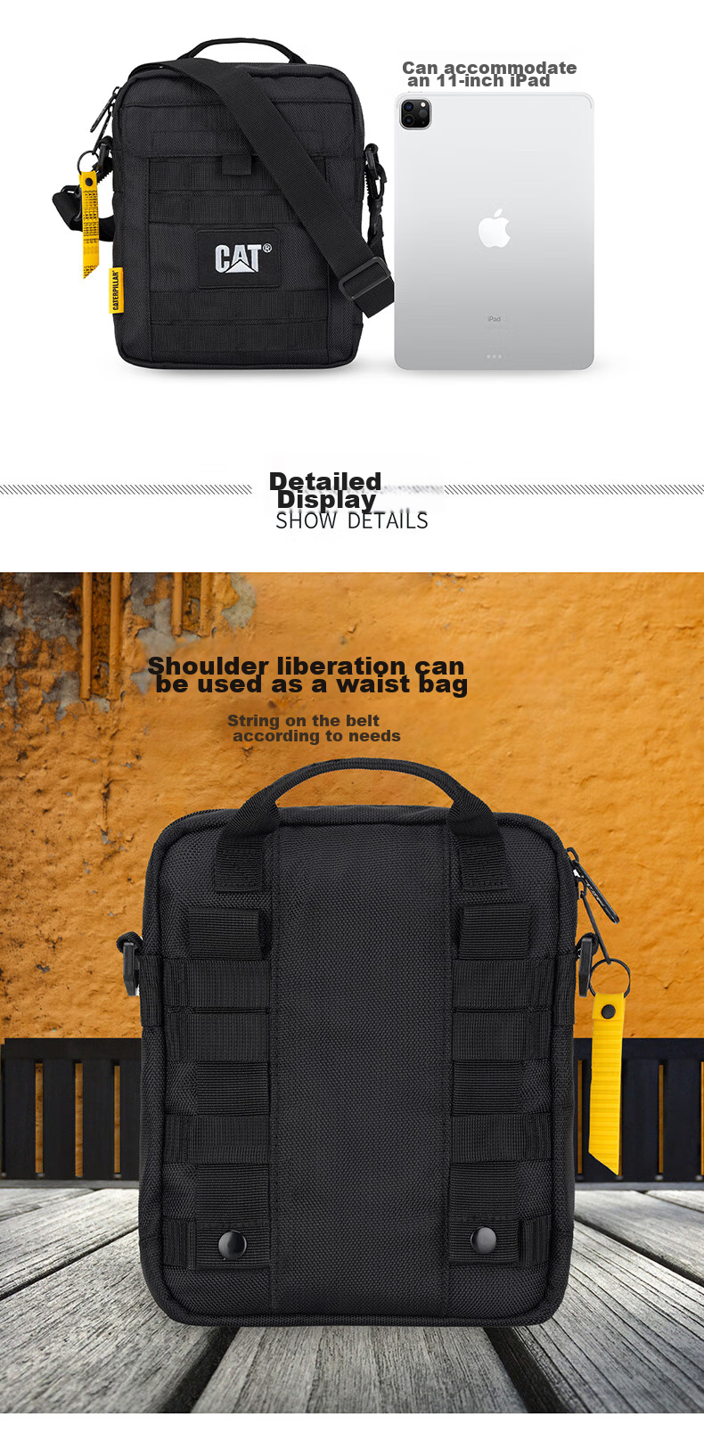 CAT Shoulder Bag, Crossbody Bag, 11-Inch IPad Bag, Journalist Bag, Outdoor Tactical MOLLE Expansion Side Bag, Blue 84036 5