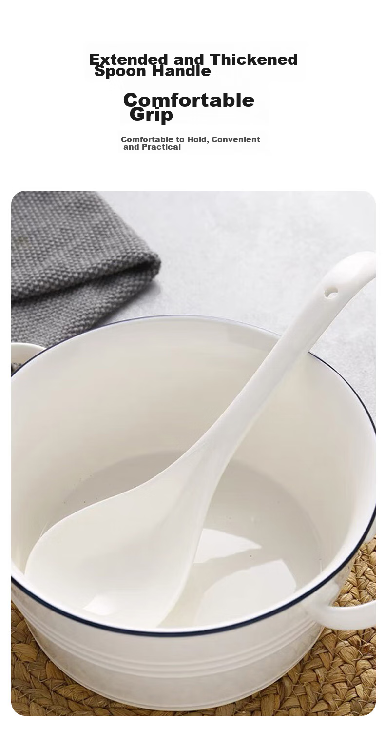 Shihua Ceramic Large Soup Ladle Rice Spoon 22.8cm, Large Serving Ladle for Soup And Porridge, Long-Handled Soup Spoon, Dining Spoo 7