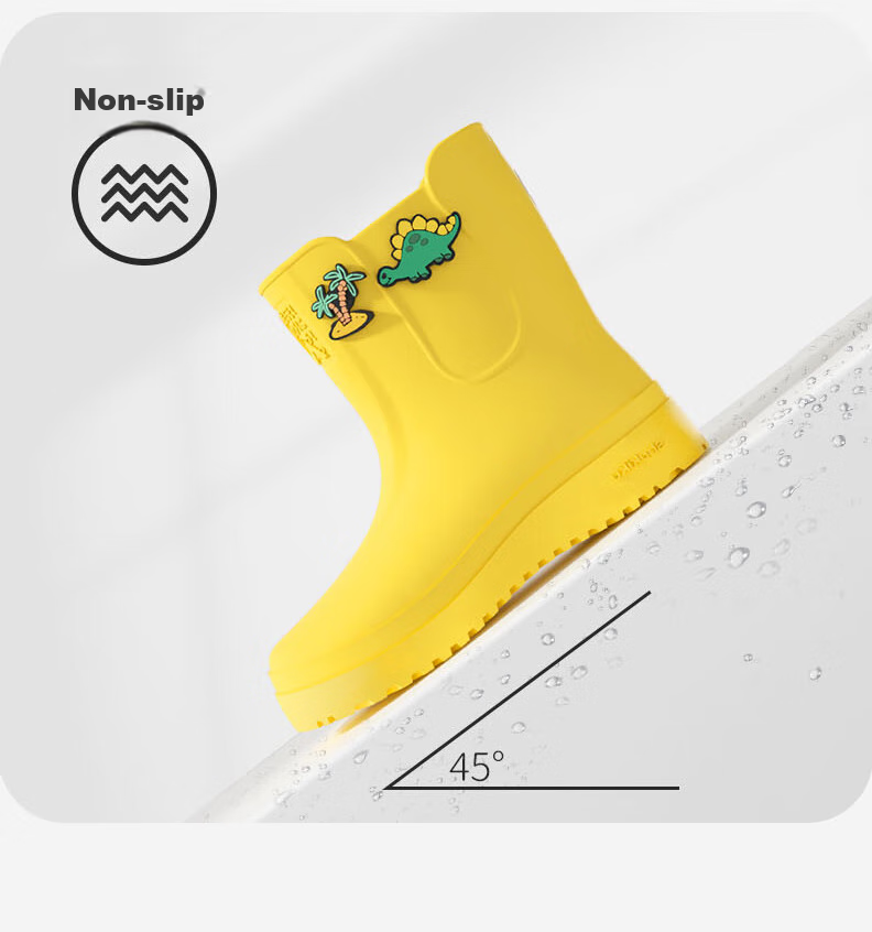 SHUKIKU Children's Rain Boots, Lightweight Non-Slip Rain Shoes for Boys And Girls, Kindergarten And Elementary School Students' Waterproof Shoes, Pudding Yellow, Size 32/210 8