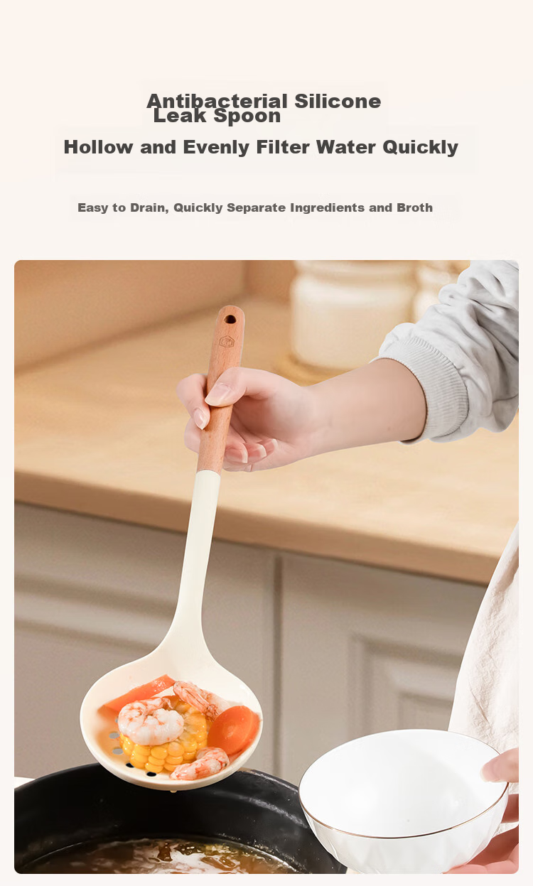JD Original Spatula, Ladle, And Soup Spoon Set for Non-Stick Pans with Beech Wood Handles [Antibacterial Silicone] Three-Piece Spatula Set 11