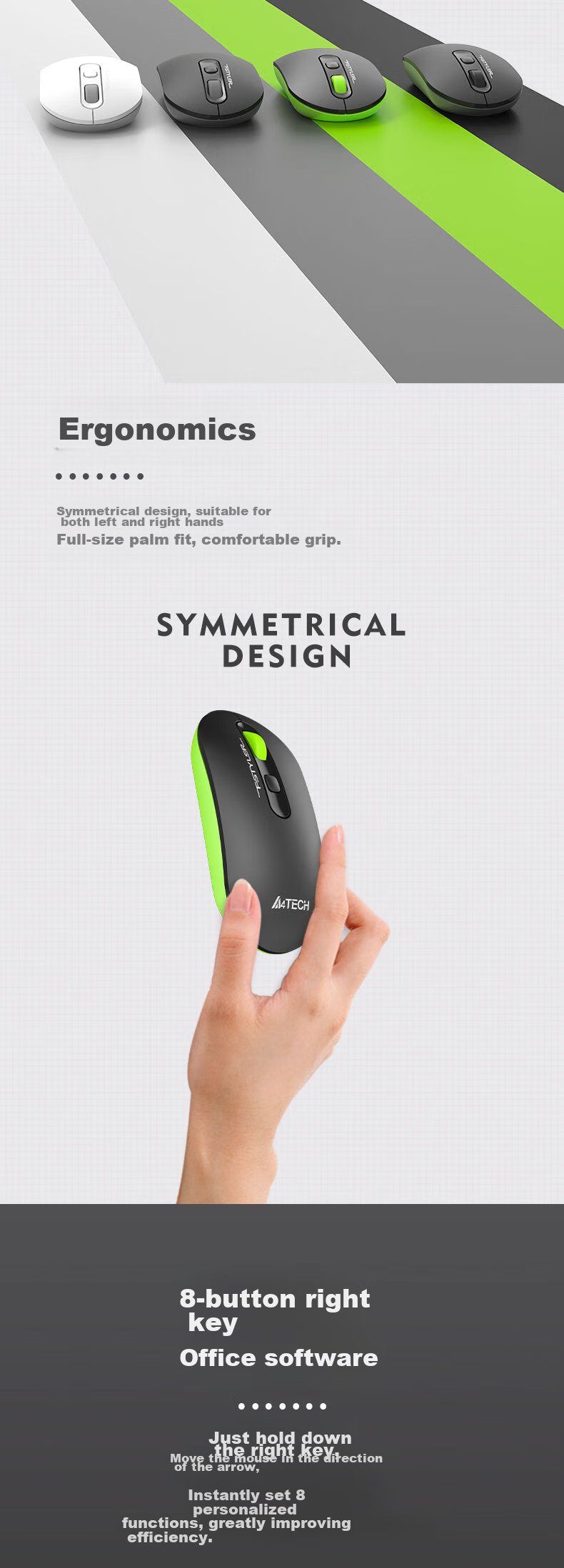 A4TECH FG1120 86-Key Wireless Keyboard And Mouse Combo Set Compact Wireless Keyboard And Mouse Set Small Size Portable Fly Era Fluorescent Green Wireless 6