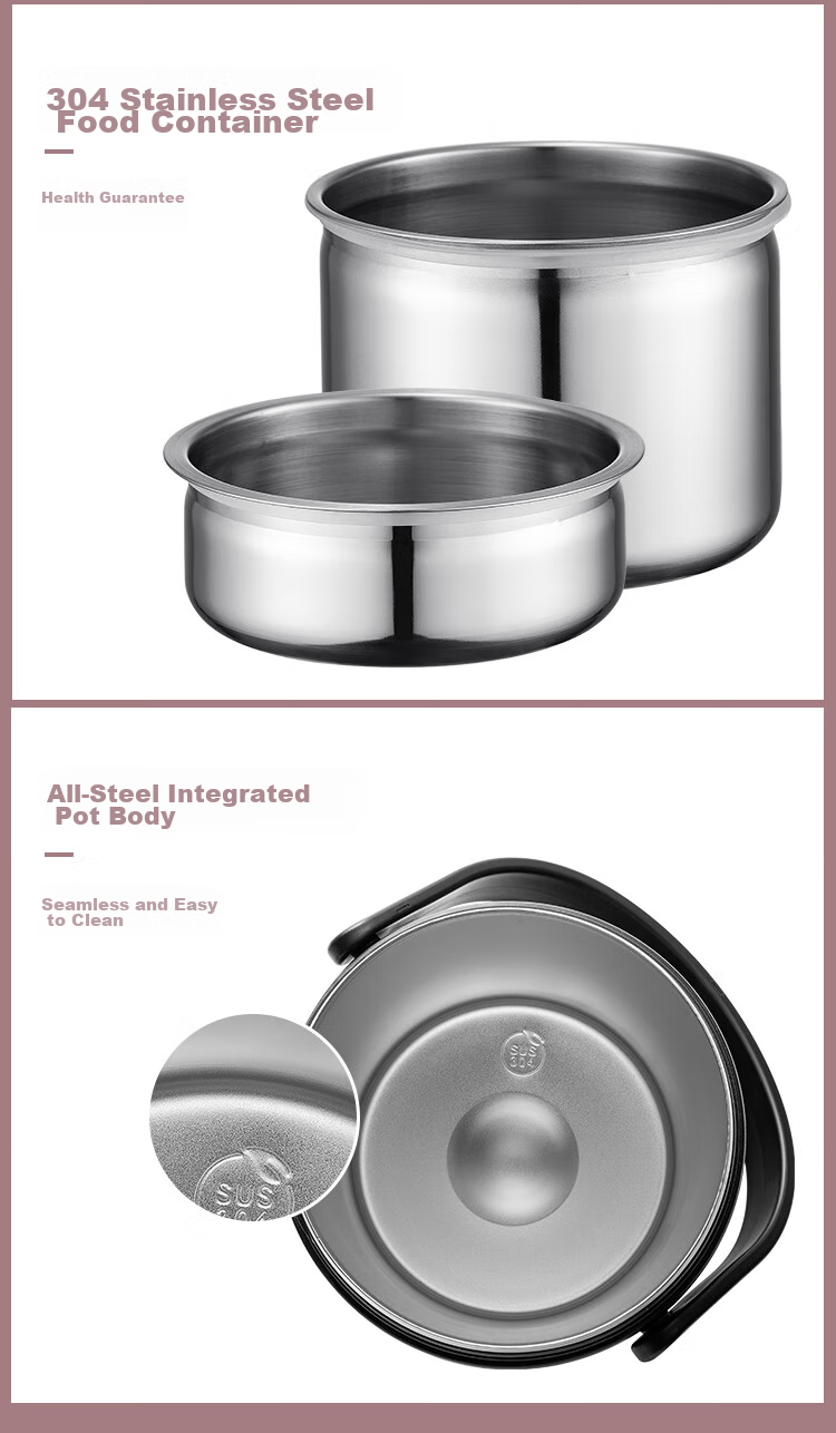 TAFUCO Insulated Food Container, 304 Stainless Steel, Large Capacity, Portable, Three-Layer Insulated Bucket, for Students And Adults, 2.3L, Food-Grade, T0320 16