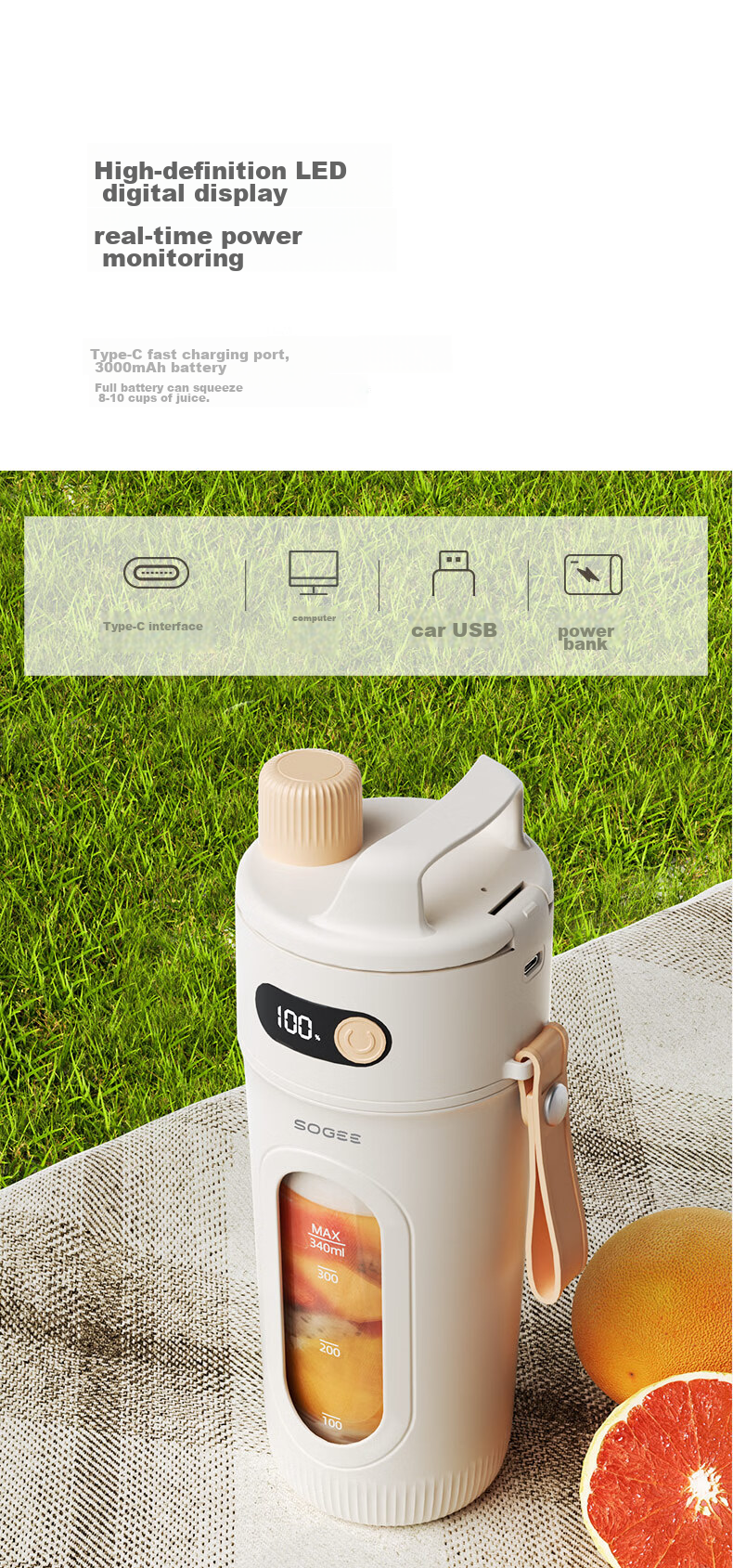Xiaozhi 12-Blade Juicer Cup Portable Mini Blender for Juice, Smoothies, Milkshakes, Fruit And Vegetable Blending with Ice Crushing Function Rechargeable Handheld GB02B 16