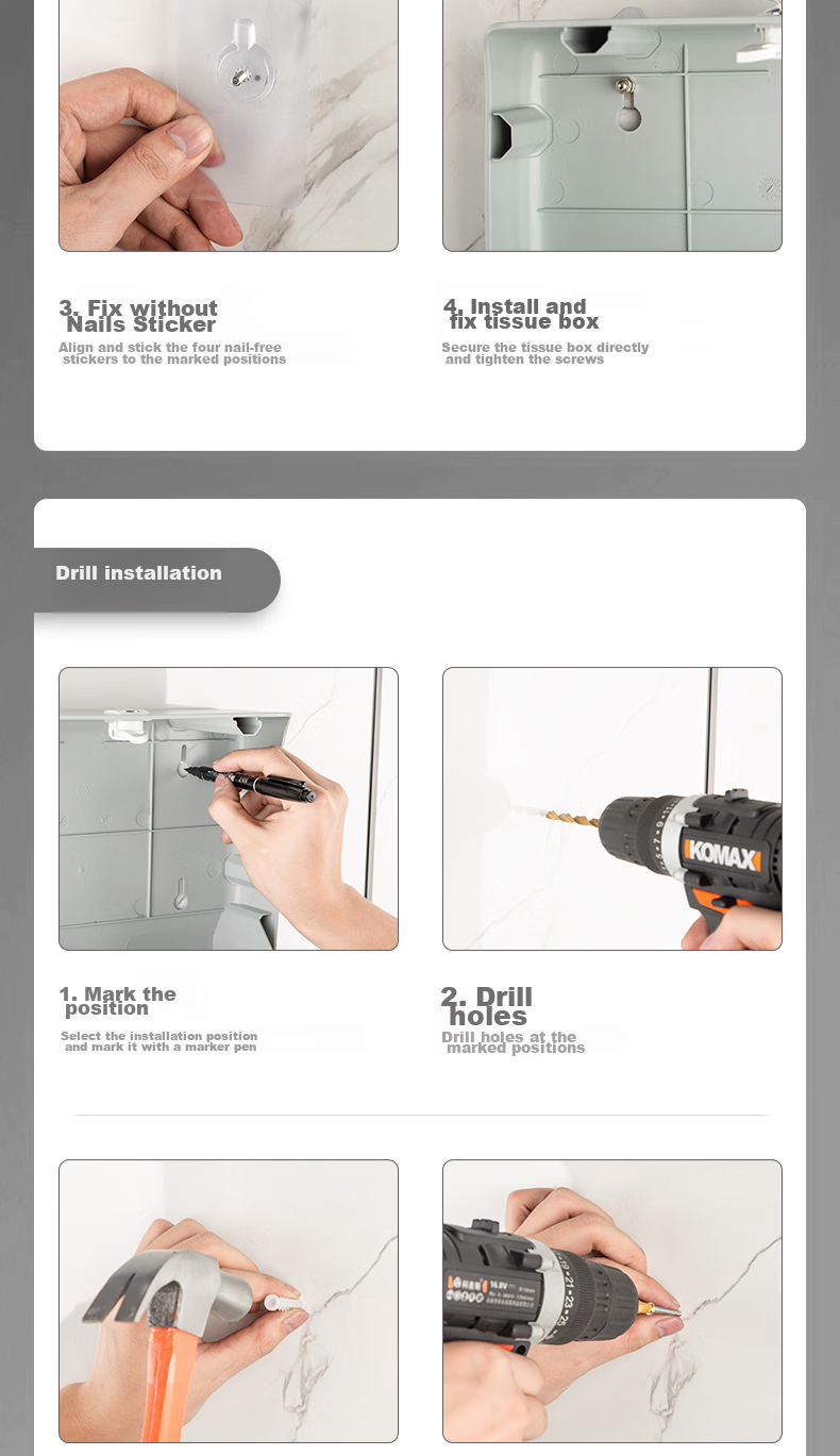 Interhasa! Wall-Mounted Toilet Paper Holder, Bathroom Tissue Dispenser, Washroom And Kitchen Paper Towel Box, No Drilling Required E6007 15