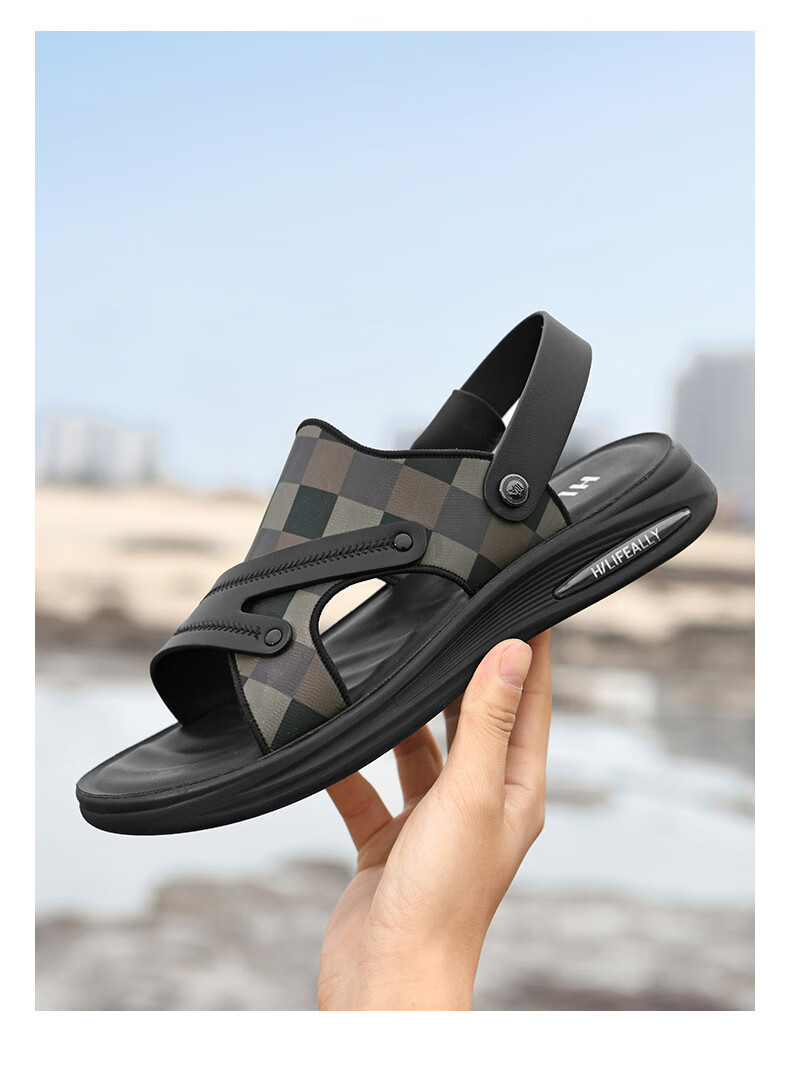 HLA Summer Sandals for Men, Outdoor Beach Shoes, Lightweight Trendy Slip-On Slippers for Men, T027 Black Size 40 2