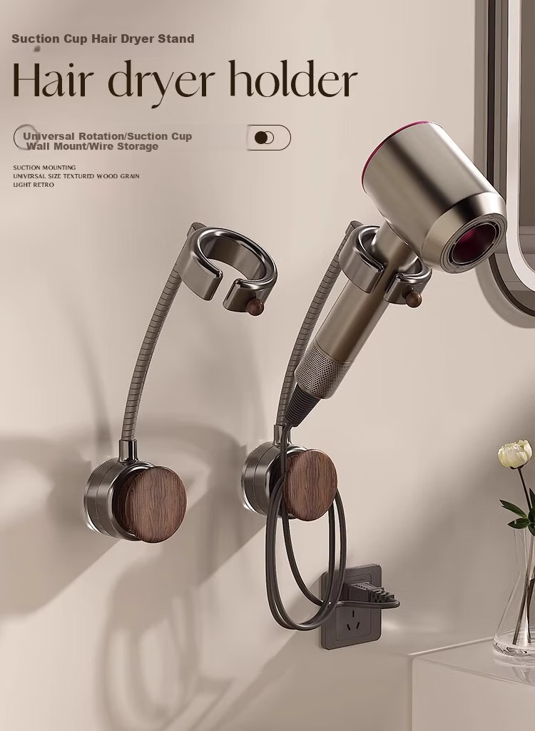 Fanxia Suction Cup Hair Dryer Holder, No Drilling Required, Bathroom Hair Dryer Rotating Wind Tube Hanger, Wall-Mounted Lazy Person's Handless Desig 1