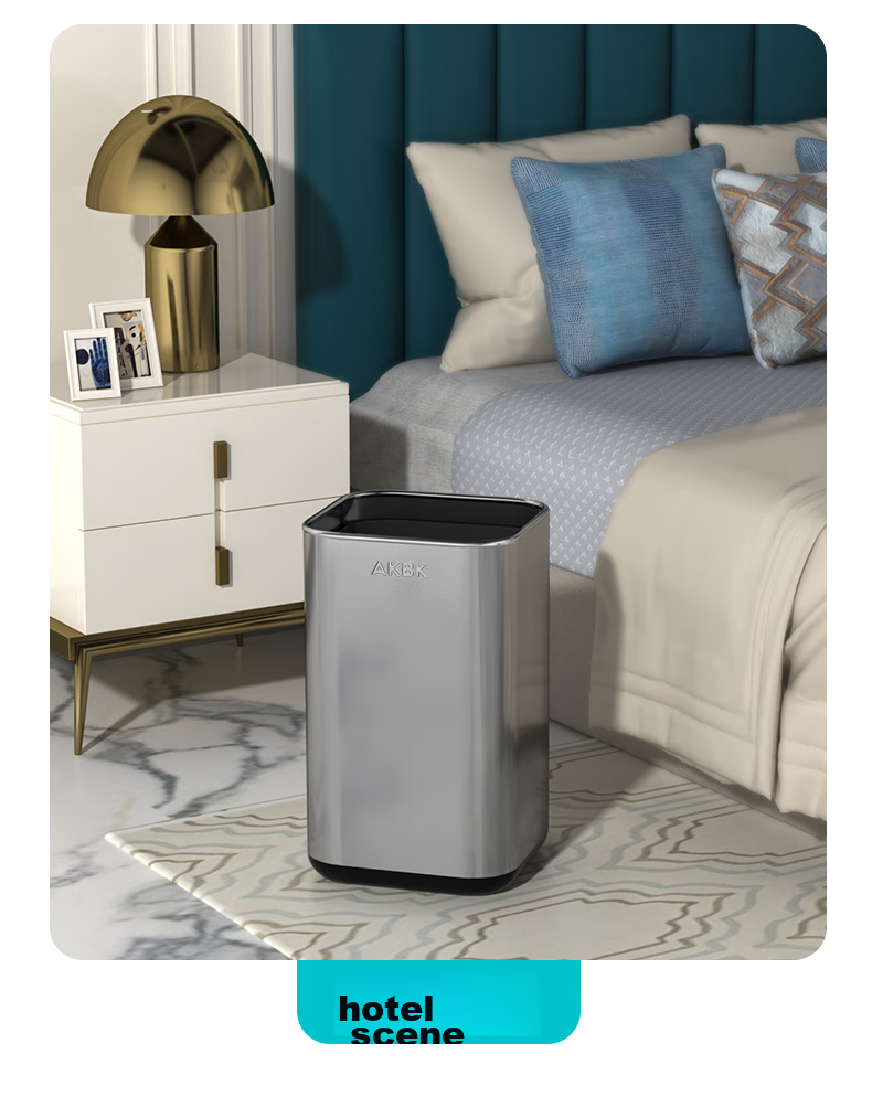 AKBK Stainless Steel Trash Can 15L Silver Large Square Bin for Living Room, Kitchen, Bathroom, Luxury Hotel, Office 11
