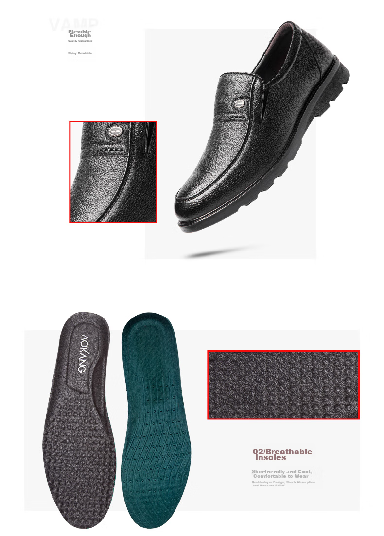 Aokang Men's Leather Slip-On Round Toe Comfortable Business Casual Shoes, Black, Size 40 5