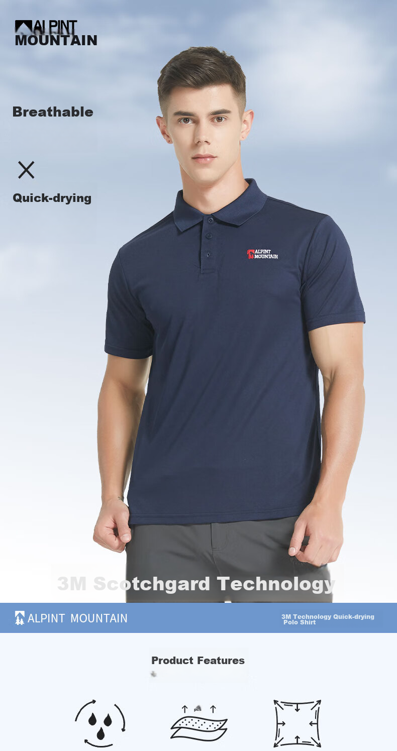 ALPINT MOUNTAIN Er'mengdu 3M Technology Quick-Dry Business Polo Shirt for Men, Summer Sports Outdoor Short-Sleeve Collared T-Shirt, Breathable 1