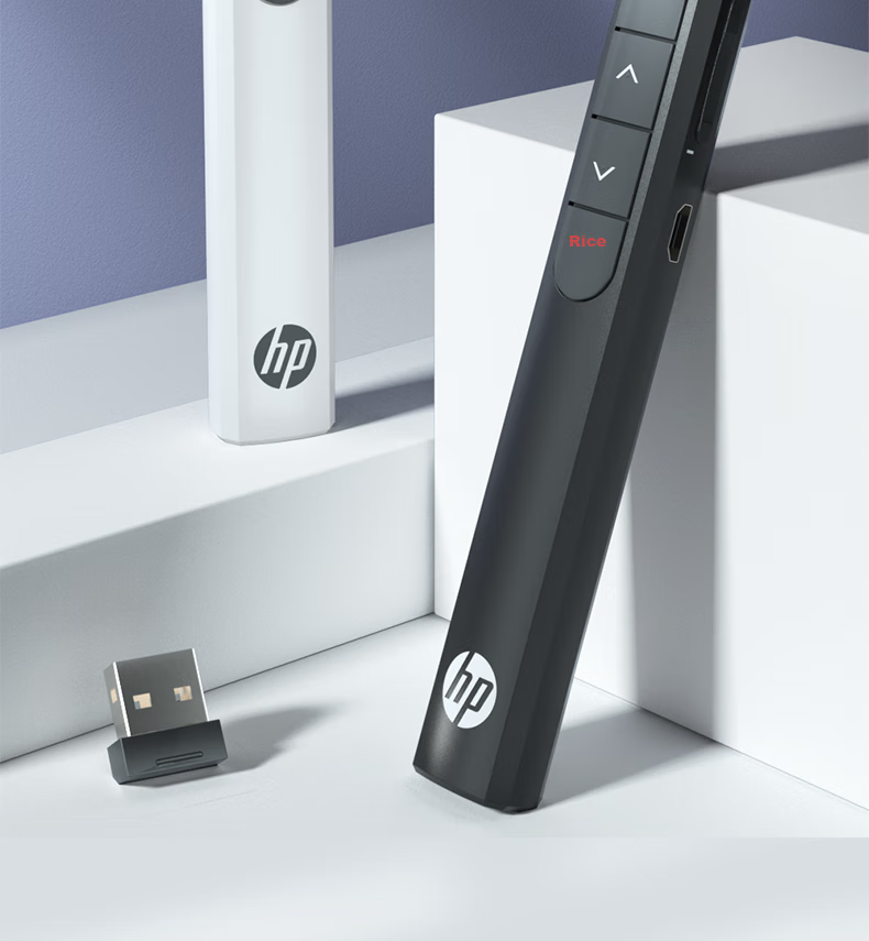 HP Page-Turning Pen, PPT Laser Pointer, Remote Page-Turning Device, Electronic Pointer for Teachers, Office Meeting Presentation Controller, Suitable for LED Screens, White Battery-Powered Model 2