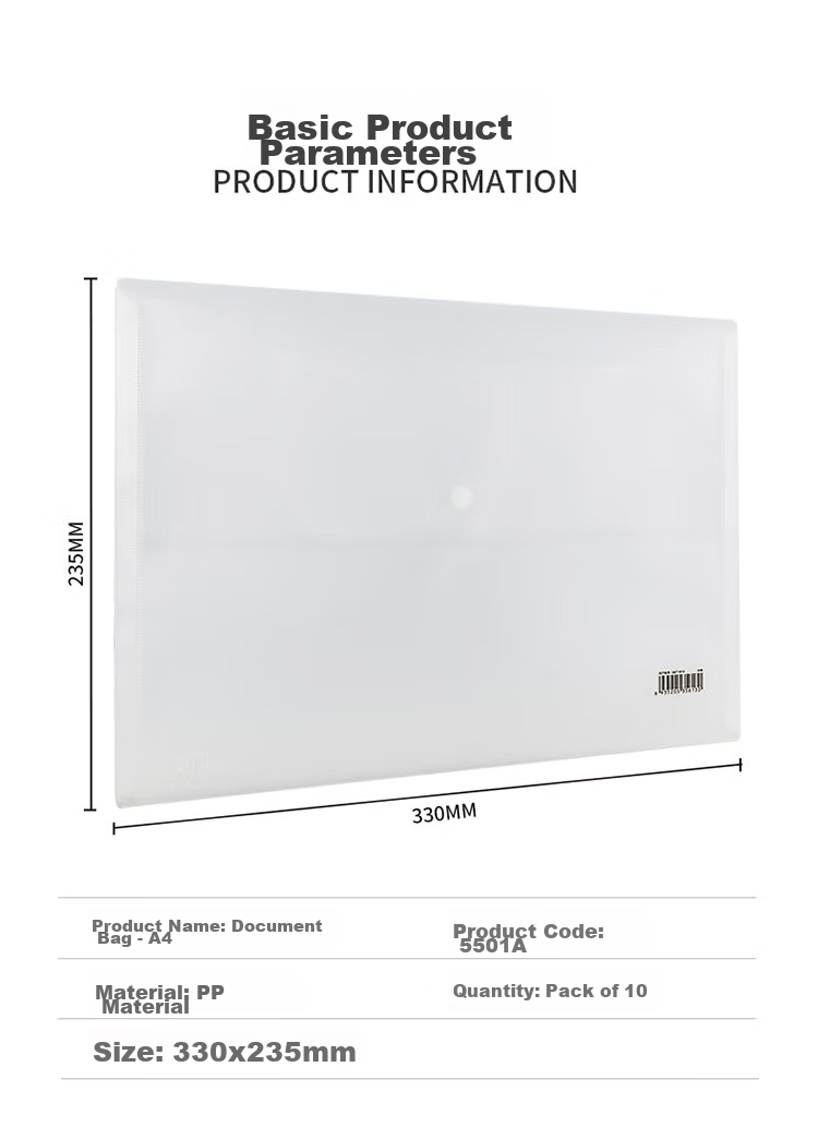 Deli 10 A4 Thick Transparent File Folders, Button Closure Document Sleeves, Waterproof Archive Bags for Contracts And Papers, Financial Receipt Storage, Study Supplies, P05501A 3