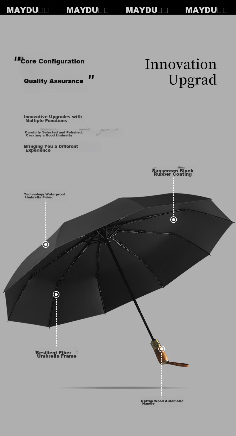 MAYDU Automatic Long Handle Umbrella, Extra Large Size, Reinforced, Thickened, Durable, Windproof Umbrella, Men's Business Umbrella, 16K M8001 Black 1