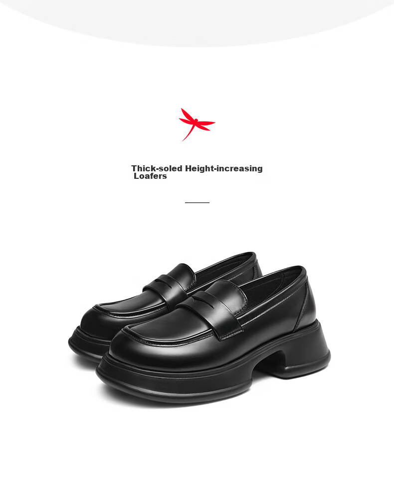 RED DRAGONFLY Slip-On Loafers, Spring And Autumn Thick-Soled Heightening Women's Flats, Academic Style JK Women's Shoes, WLB24643, Black, Size 39 10