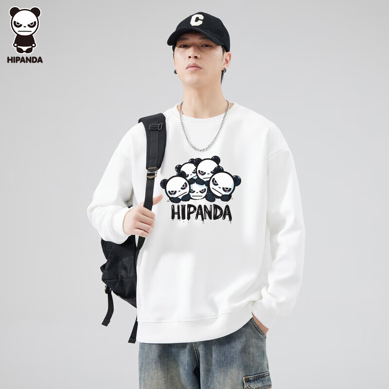 HIPANDA Hello Panda Sweatshirt for Men, Round Neck, Spring And Summer Trendy Brand Printed Pullover, Loose Casual Sports Top, White, XL