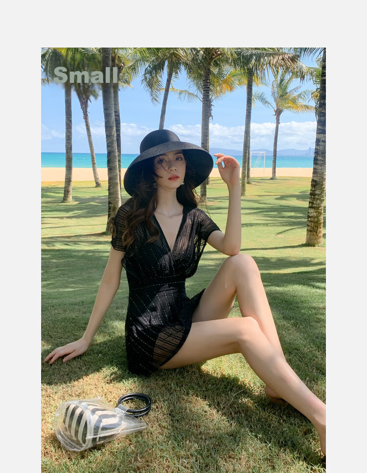DK Women's Swimsuit, 2026 New Style, Hot Spring Sexy Push-Up Conservative Tummy-Covering Slimming One-Piece Dress, Black, L 19