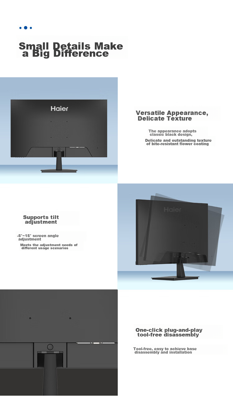 Haier 100Hz High Refresh Rate HDMI Interface, Low Blue Light Eye Protection, Wall-Mountable, Ultra-Thin Three-Sided Micro-Edge Design, 23.8-Inch Energy-Efficient Monitor for Office Work And Gaming 10