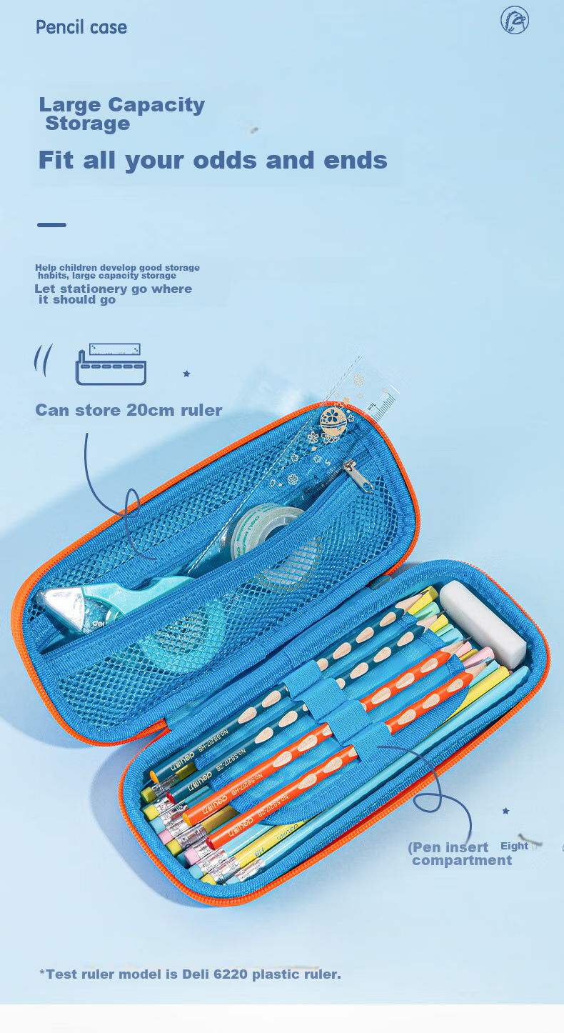 Deli Elementary School Pencil Case, EVA Large Capacity Stationery Box, Robot Cartoon Series, Crush-Resistant And Drop-Proof, Lightweight Waterproof Pencil Case, Deep Blue Color, Back-To Stationery Gift 4