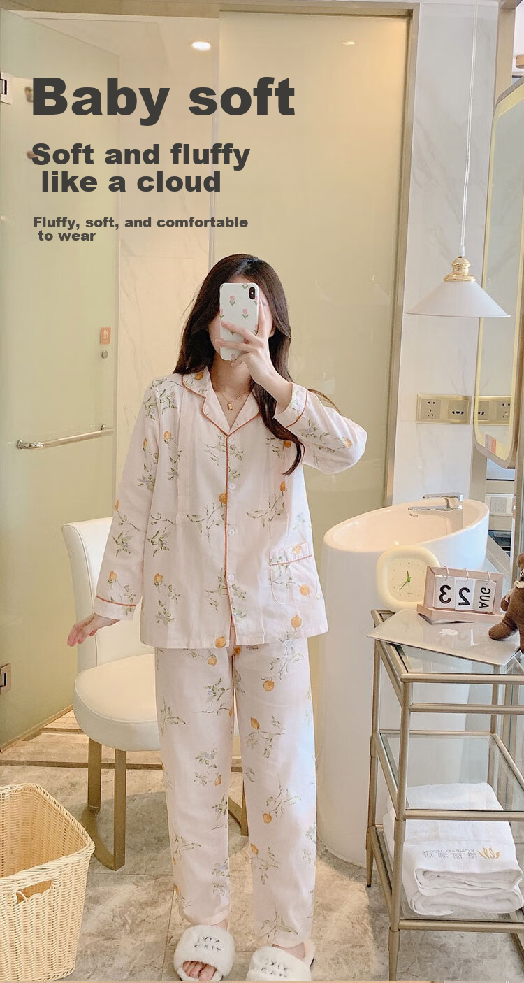 Aibaoshi Maternity Wear, Pure Cotton Gauze, Spring And Summer, Nursing Clothes for Pregnant Women, Breastfeeding Pajamas, Loungewear, Size L, Lemon M347 6