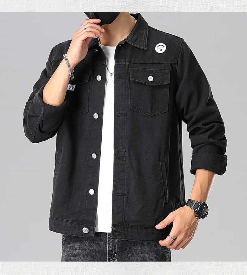 Romon [Japanese Workwear] Men's Summer Loose Casual Trendy Korean Style Washed Black Jacket 2XL 1