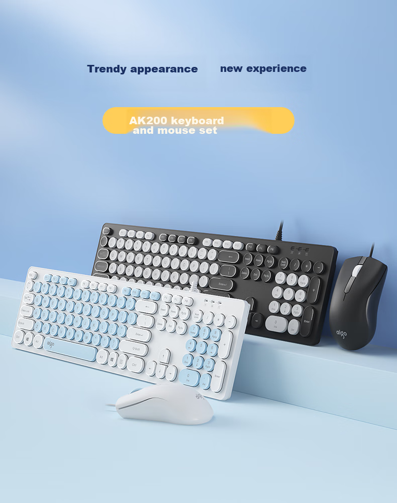 Aigo WQ1606 White, Keyboard And Mouse Combo Set, Wired Keyboard And Mouse Set, Plug And Play USB, Business Office, Compatible with Laptops And Desktops 1