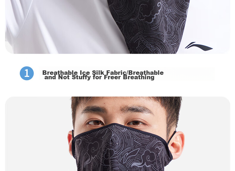 Li-Ning Cycling Sun Protection Face Mask Neck Gaiter for Men, Magic Headband Face Cover Ice Silk Neck Warmer Thin Outdoor Mosquito Repellent 24