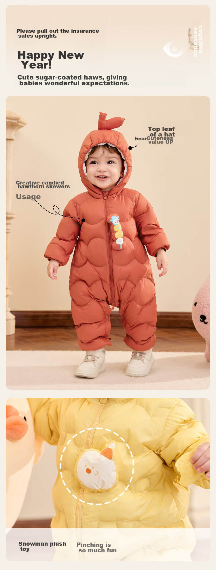 BALABALA Children's Clothing, Baby Romper, Lightweight down Jacket, Infant Clothes, Winter Outfit, Wraparound Bodysuit, Crawling Suit, for Boys And Girls, Cute And Adorable 4