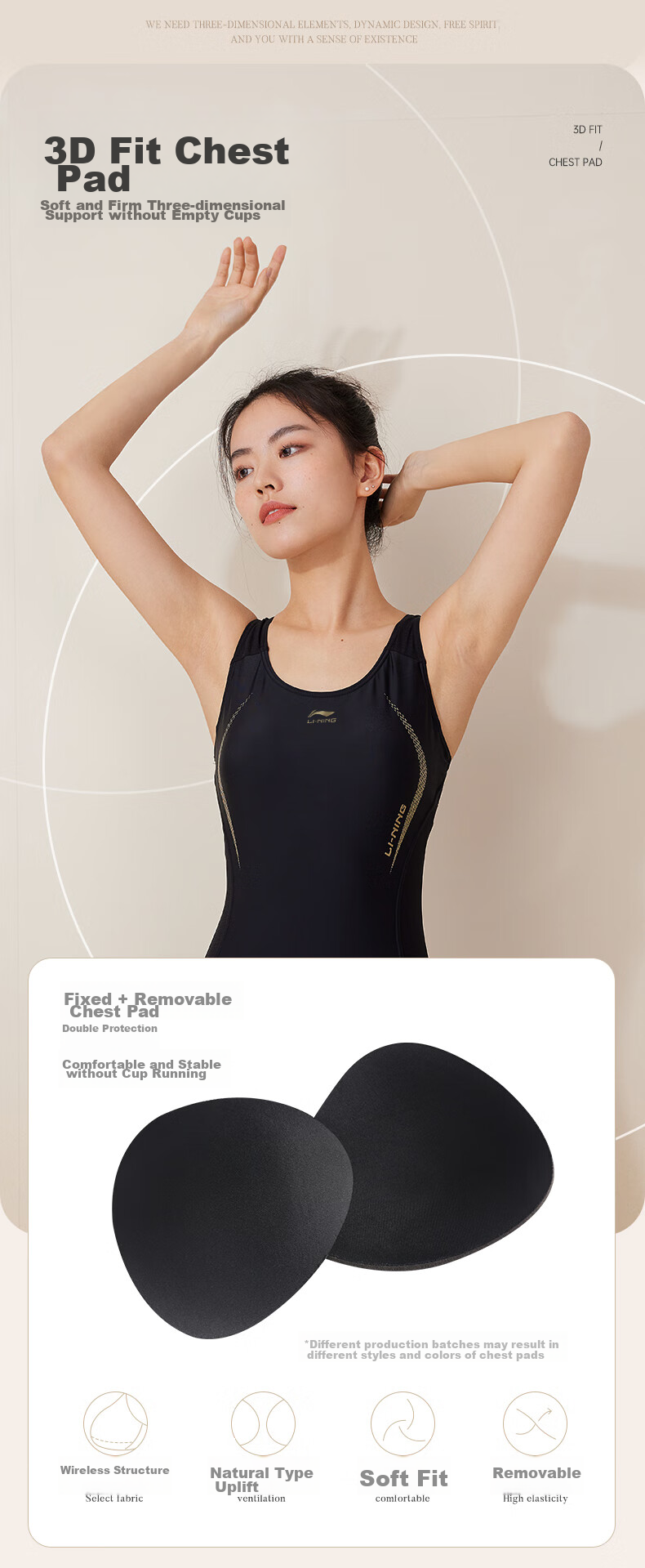 Li-Ning Women's Swimsuit, Professional Training One-Piece Boyleg Swimwear, Fashionable Plus-Size Swimsuit 011 Black Gold XL 6