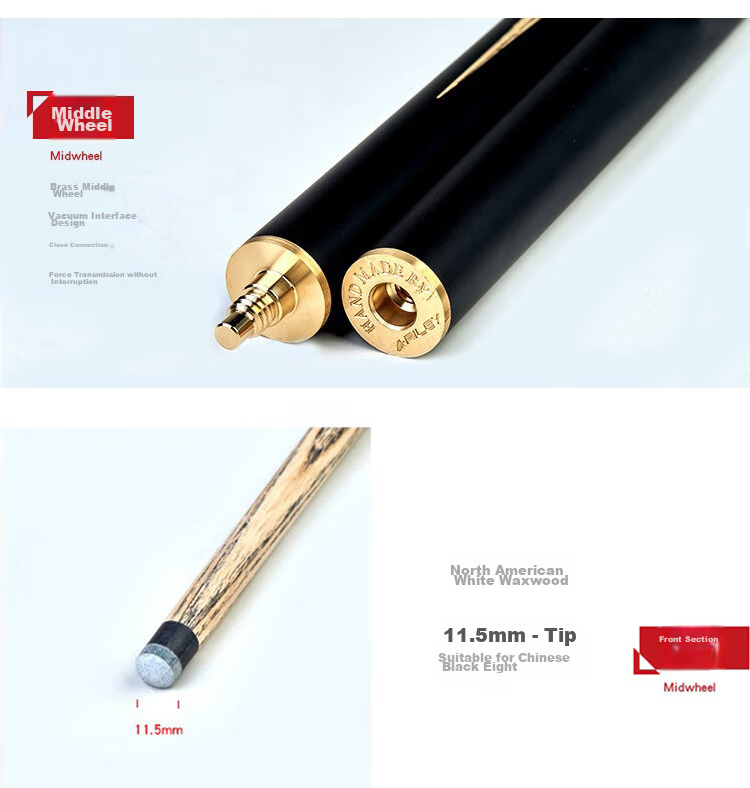 RILEY RES-180 Pool Cue, Black Eight Small Tip, Chinese Eight-Ball, Snooker Medium Tip, Scoring Pool Cue, 11.5 Inches 4