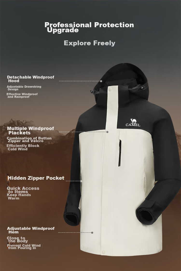 CAMEL Outdoor Triple-Protection Jacket, Unisex Three-In Detachable Two-Piece Mountaineering Suit 6