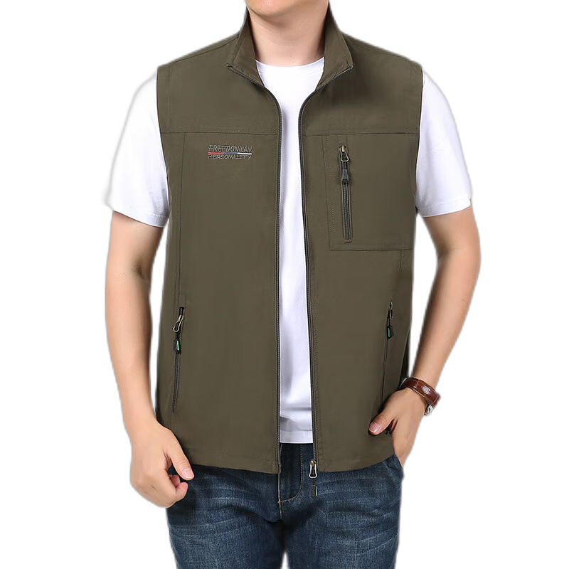 VANCAMEL Men's Outdoor Quick-Dry Casual Vest with Multiple Pockets for Fishing And Photography, Military Green, Size 4XL