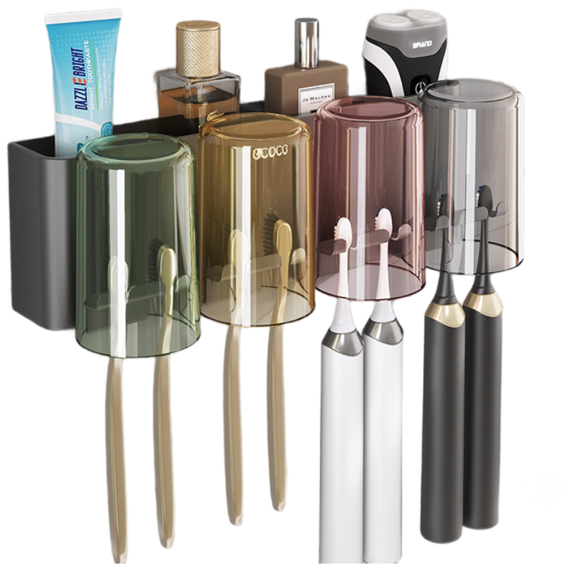 Ecoco Toothbrush Cup Holder No Drilling Bathroom Rinse Cup Home Electric Toothbrush Stand Toothbrush Cup High-End for Family of Four