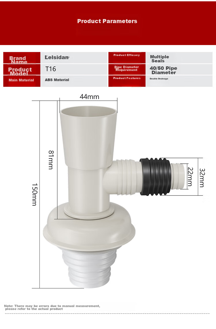 Larsd T16 Washing Machine Drain Pipe Tee Fitting, Anti-Odor Drainage Pipe Seal Ring Tee Two-I 17