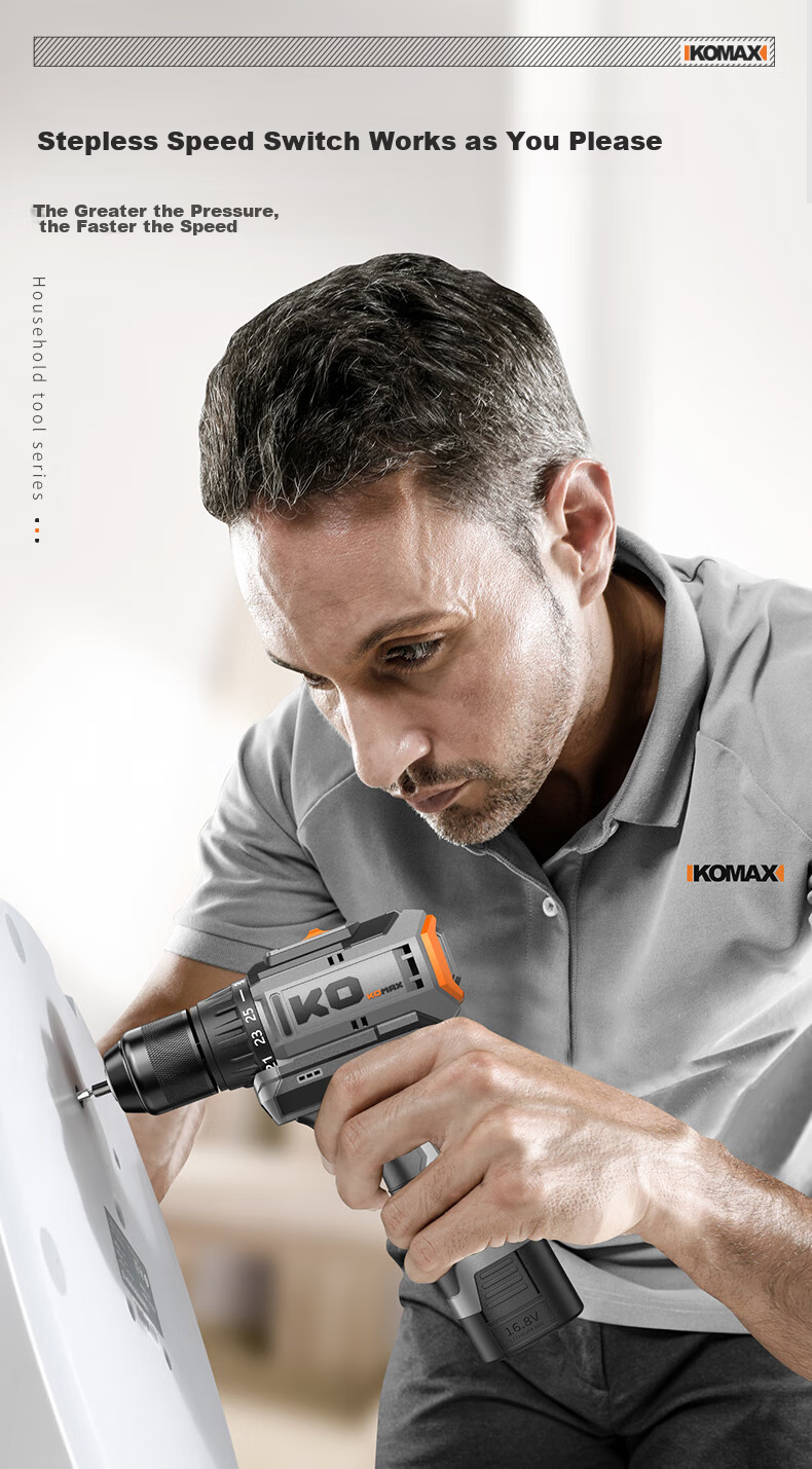 KOMAX Electric Drill, Cordless Screwdriver, Lithium Battery Drill, Household Rechargeable Screwdriver Machine, Electric Tool Box Set 20
