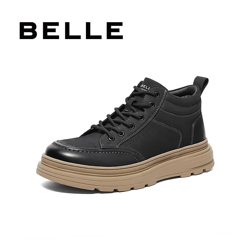 Belle Men's Shoes, Retro Distressed Casual Shoes, Thick-Soled High-Top Sneakers A1332DD3, Black Single Lining, Size 40