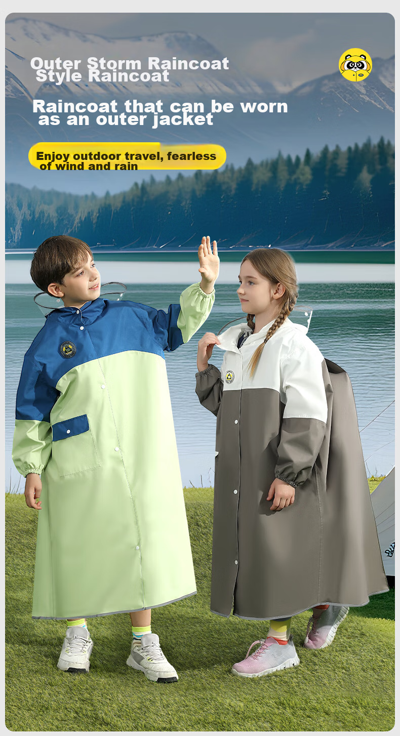 Moremerry Children's Raincoat for Boys And Girls with Backpack Space, Waterproof And Breathable, Stylish Rain Poncho for School, Apple Green, 2XL 9